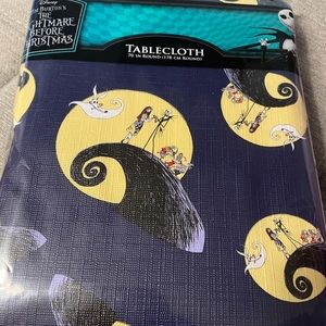 Brand New Nightmare Before Christmas Vinyl Tablecloth 70” Round Jack Sally Blue